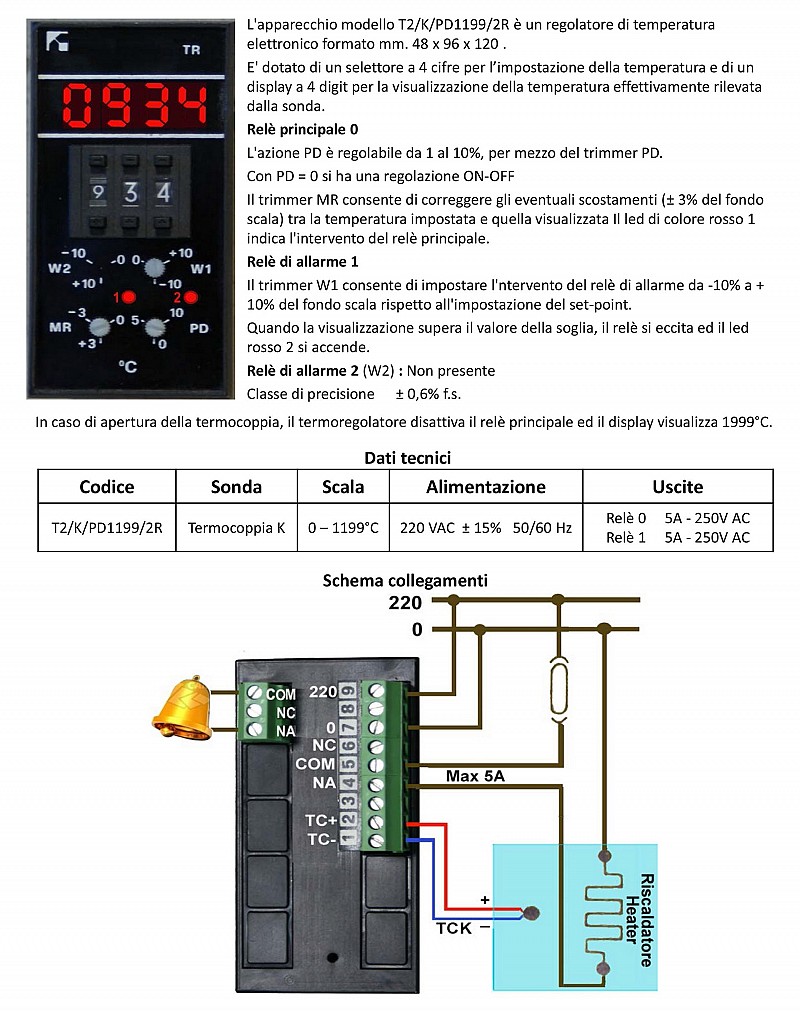 Termoregolatore elettronico T2/K/PD1199/2R